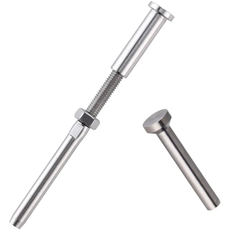 20 Sets Stainless Steel 316 Grade Cable Railing Threaded Stud Tensioner Receiver Flat Head Stemball Terminal for 1/8 Cable