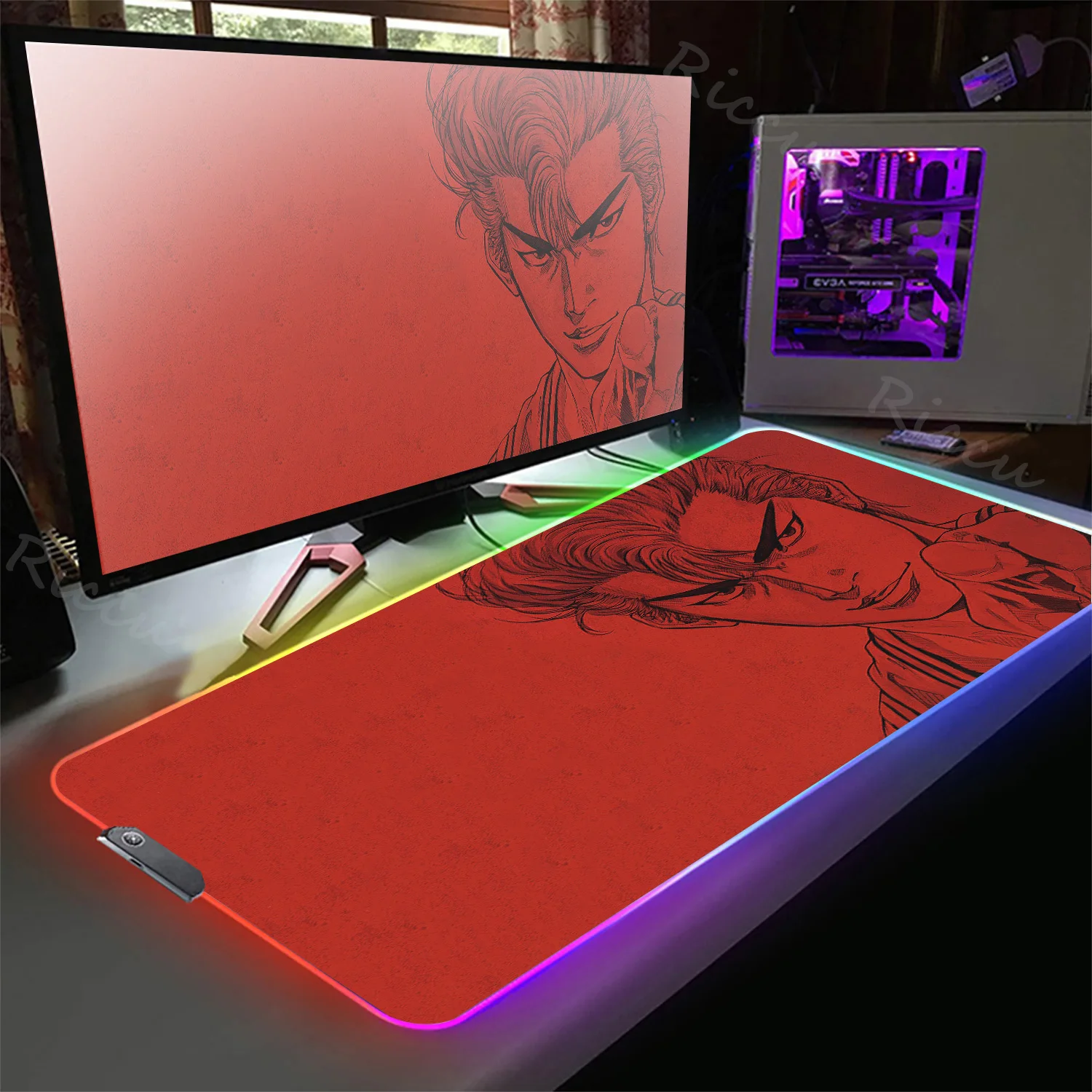 Mousepad RGB accessori per Pc Led Large Mouse Pad Gamer Rgb S-SLAM DUNKS tappetino per Mouse da gioco tappetini Anime Mause Pad tappeto Deskmat