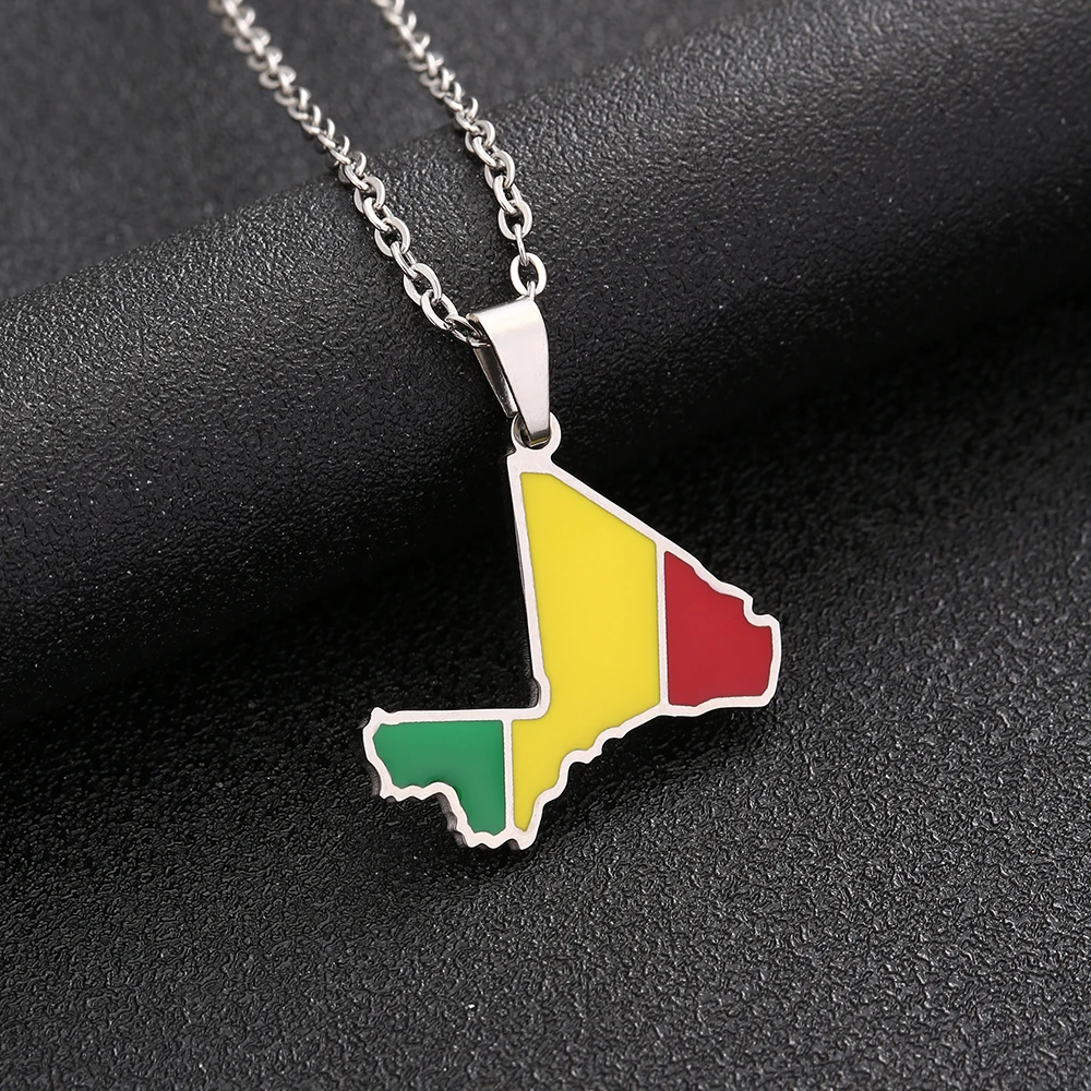 Africa Mali Map Flag Pendant Necklace Stainless Steel Gold/Silver Color African Men Women Ethnic Maps Jewelry Gift