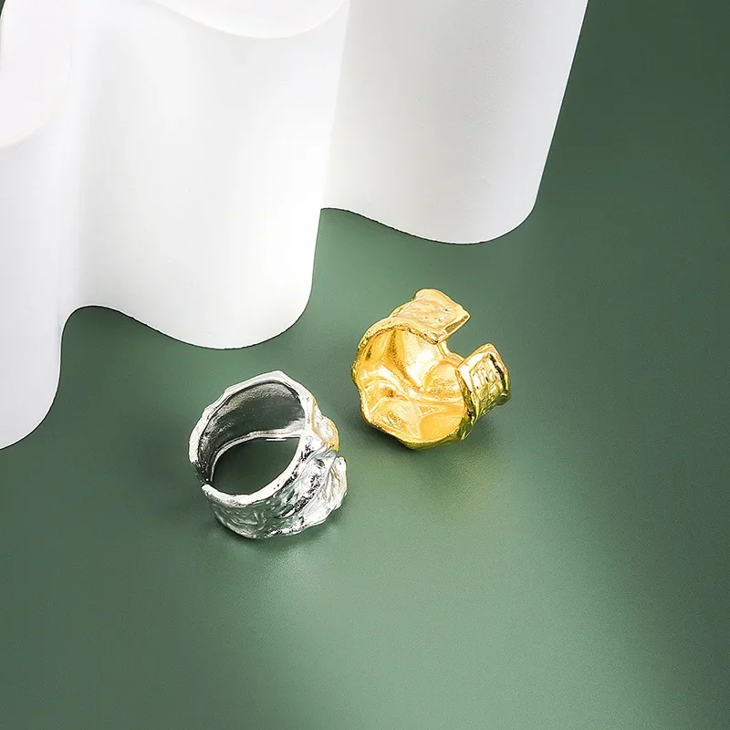 QMCOCO  Silver Color Adjustable Ring For Women Concave Convex Irregular Fold Texture Vintage Girl Wedding Trendy Jewelry