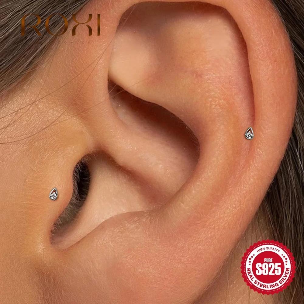 

ROXI 925 Sterling Silver Classic Round Bead Splicing WaterDrop Flat Bottom Internal Thread Piercing for Women Exquisite Earrings