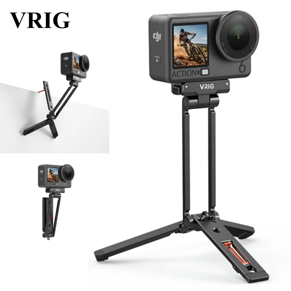 VRIG Magnetic Quick Release Tripod Overhead Stand for DJI Action 6/5 Pro/4/3/Nano Camera Mount with Hook Design+Neck Strap Mount