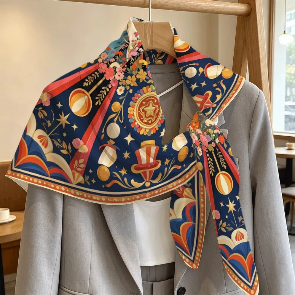 Vibrant two horse star floral Women Luxury Square Scarf, Stylish Neck Hair Bag Decor Beautiful Gift