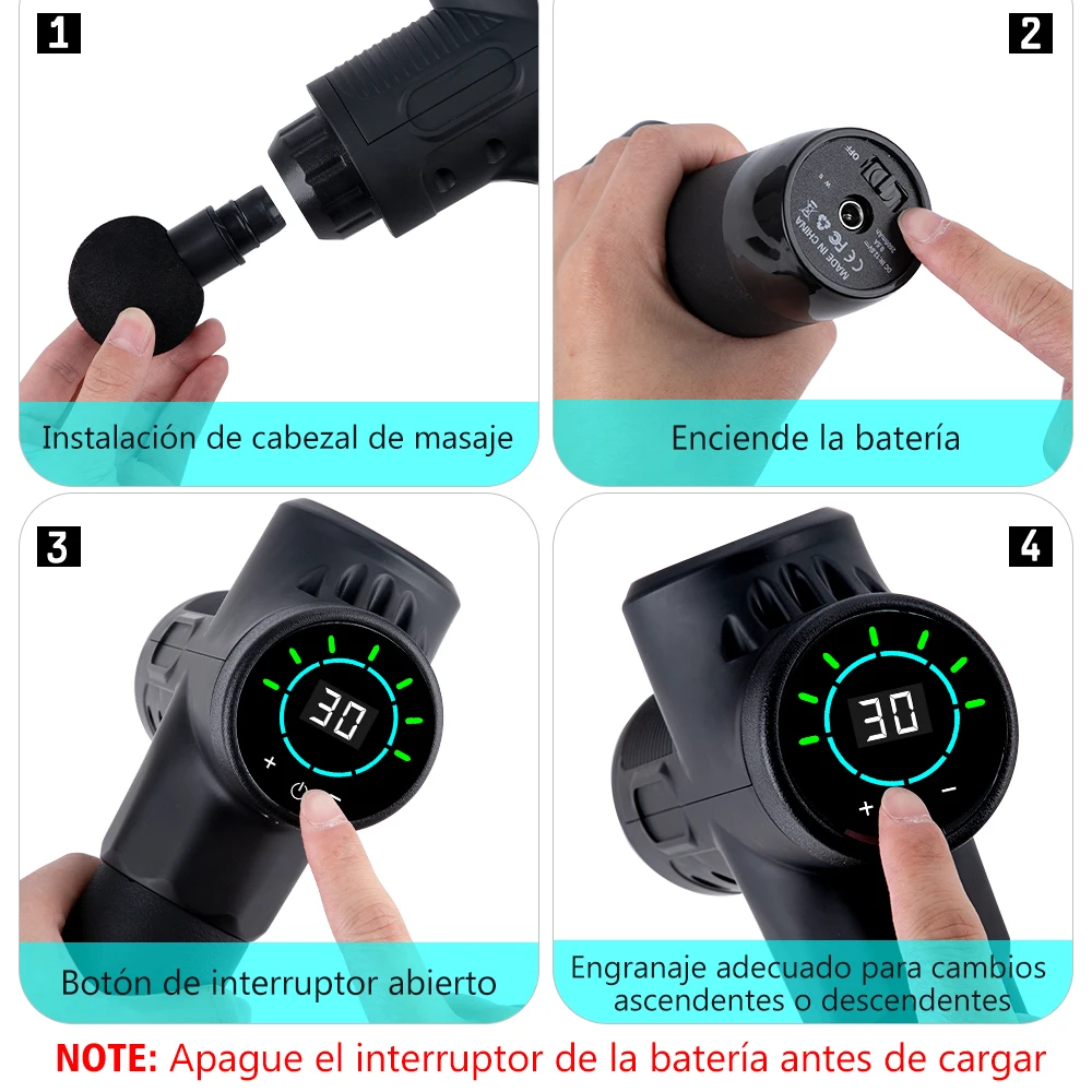 Pistola de masaje eléctrica S4 30, masajeador de grado profesional con vibración de alta frecuencia, pantalla LCD, relajación muscular, ejercicio