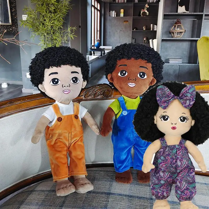 Plush Black Boy Dolls Hawaiian Afro Caucasian Doll Toy Pretty Baby Dolls For Kids African Black Dolls Desktop Decor For Sofa bed