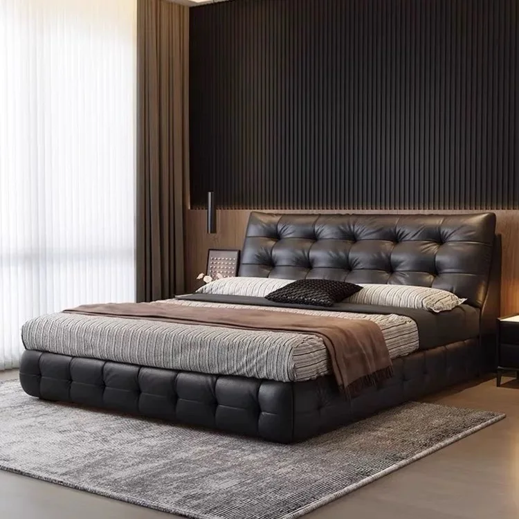Modern Luxury Bedroom Furniture Soft Leather Bed King Adult Girl Double Bed Frame Leather Set with Storage Design