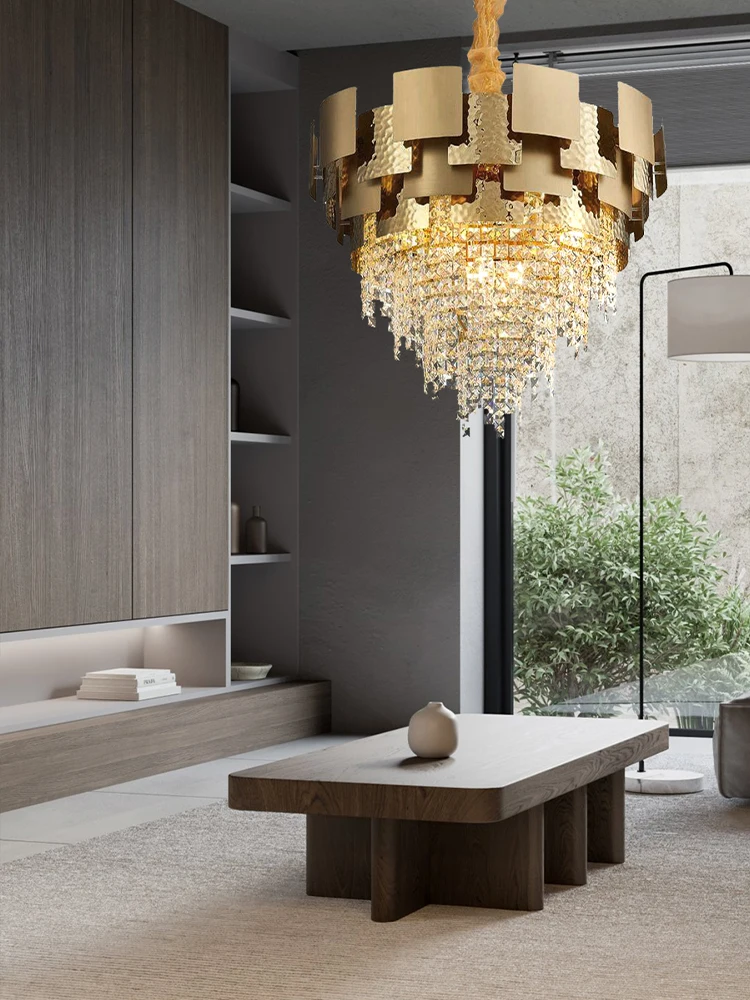 

Золотая мозаичная люстра с кристаллами и кистями, современная роскошная люстра для лестницы, европейский светильник для дома и гостиной