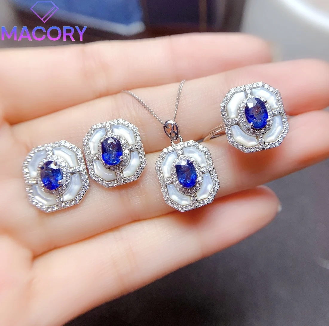 

Natural sapphire jewelry set elegant ladies free shipping promotion 925 sterling silver set ladies necklace wholesale