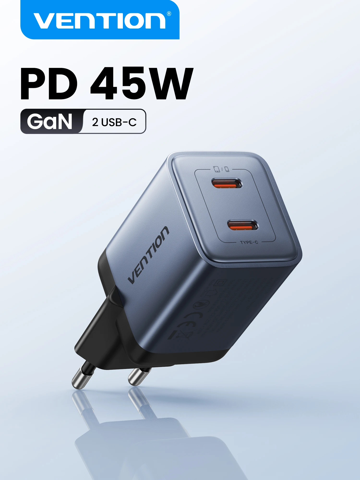 Szybka ładowarka Vention 45W Type C USB C GaN do iPhone 17, Samsung S25, S24, POCO, Xiaomi 17, ładowarka USB C, przenośna ładowarka — zdjęcie produktu 7