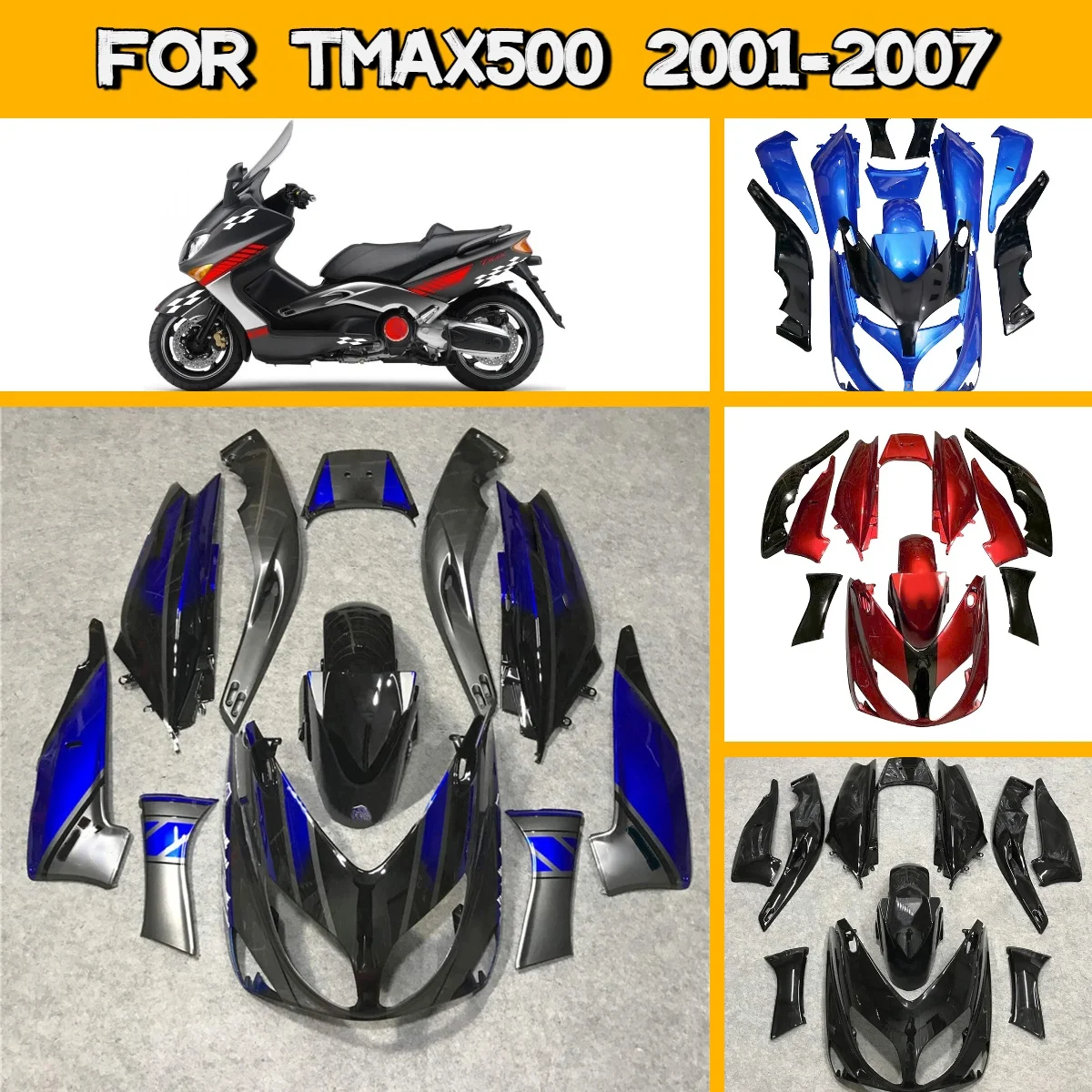 High-Quality Fairings Kit 2001-2007 T-MAX500 ABS Injection for 01-07 Yamaha TMAX 500 Body Parts Motorcycle Fairing Set