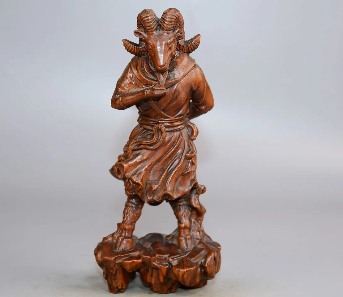 Exquisite China Boxwood Ware ox head  Hand Carved Cattle Statue