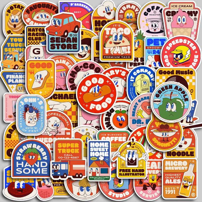 50PCS Cute and Humorous Cartoon English Phrases Graffiti Stickers for Bicycle Hand Account Pencil Case Decals