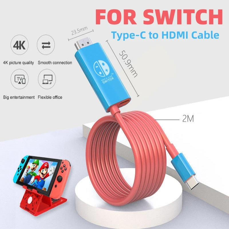 2M 4K@60HZ USB-C to HDMI-compatible Cable for Switch TV HD Projection Fast Charging Line for Nintendo Switch PC Phone Tablet