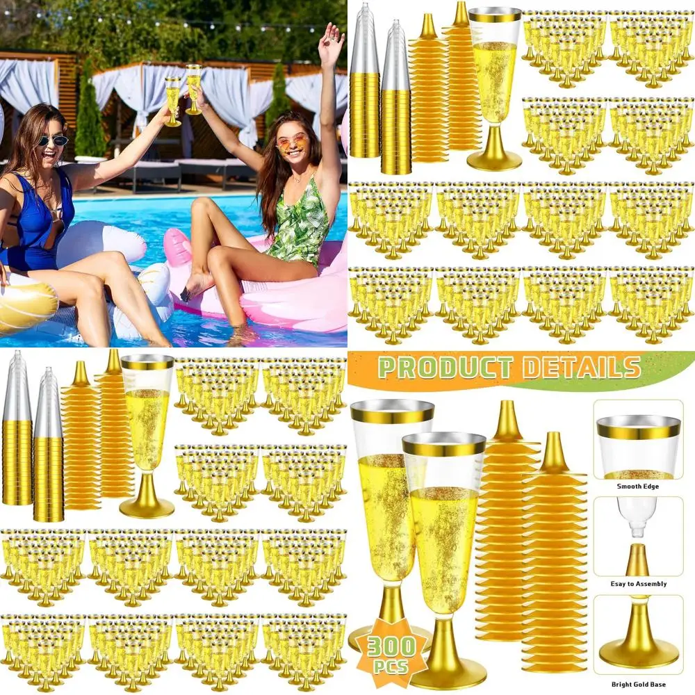 

4.5 oz Disposable Champagne Glasses with Gold Rim for Weddings, Engagements, and Special Occasions