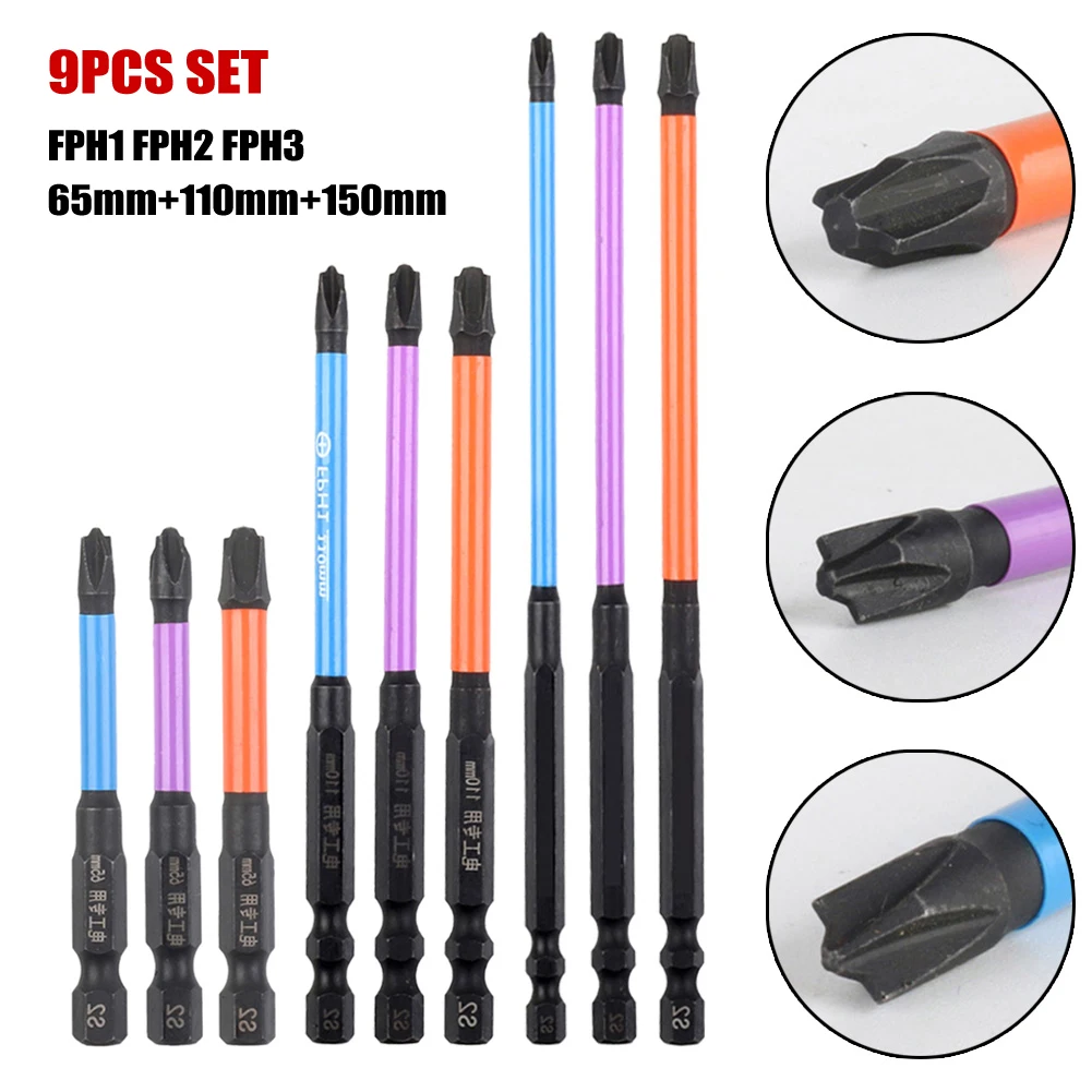 Slotted Cross Screwdriver 65-150mm 9X 9pcs Set Bit HRC63 Hardness Magnetic For Electrician FPH1 FPH2 FPH3 For Socket Switch