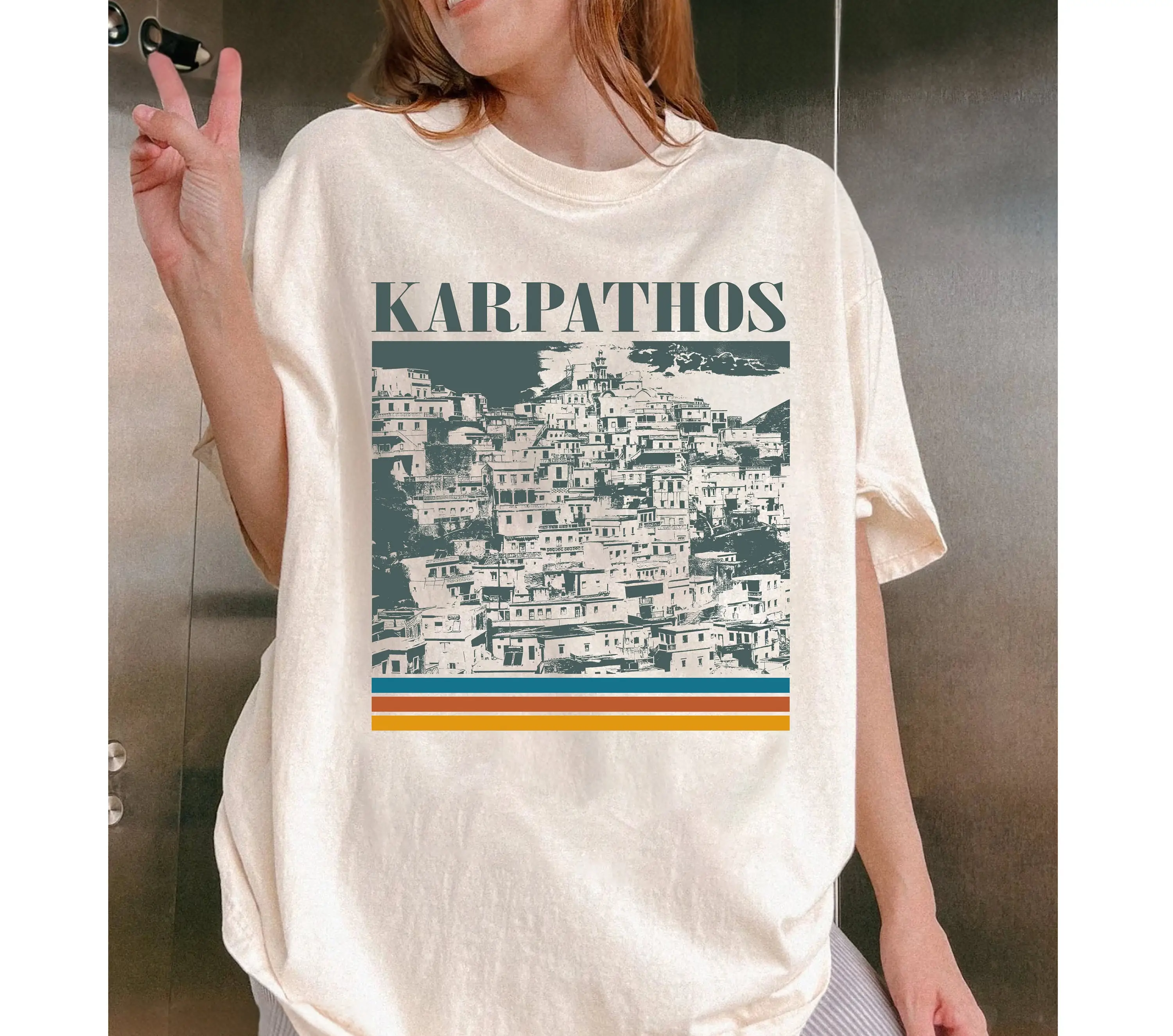 -Camiseta de Karpathos viaje minimalista, camisa Retro, estilo griego