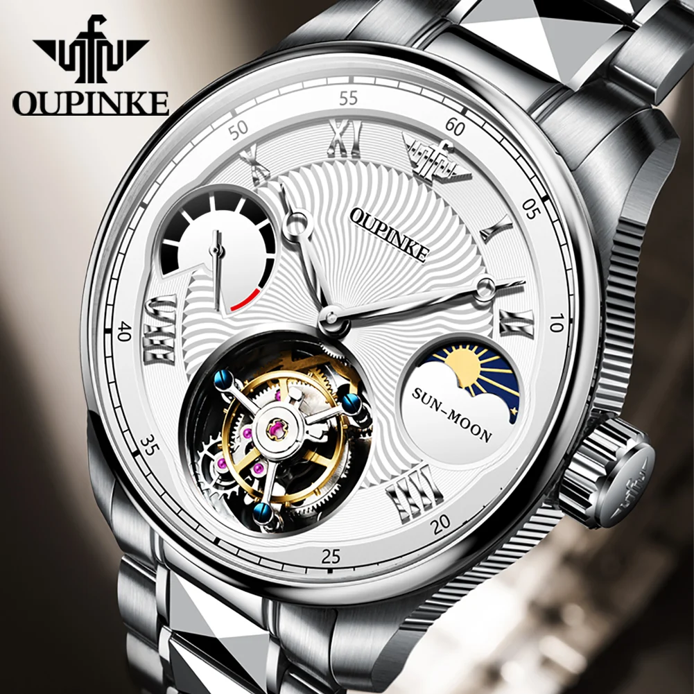 OUPINKE Tourbillon Movement Men Watch Swiss TOP Brand Tungsten Steel Sapphire Mirror Automatic Mechanical Men's Wrist watches