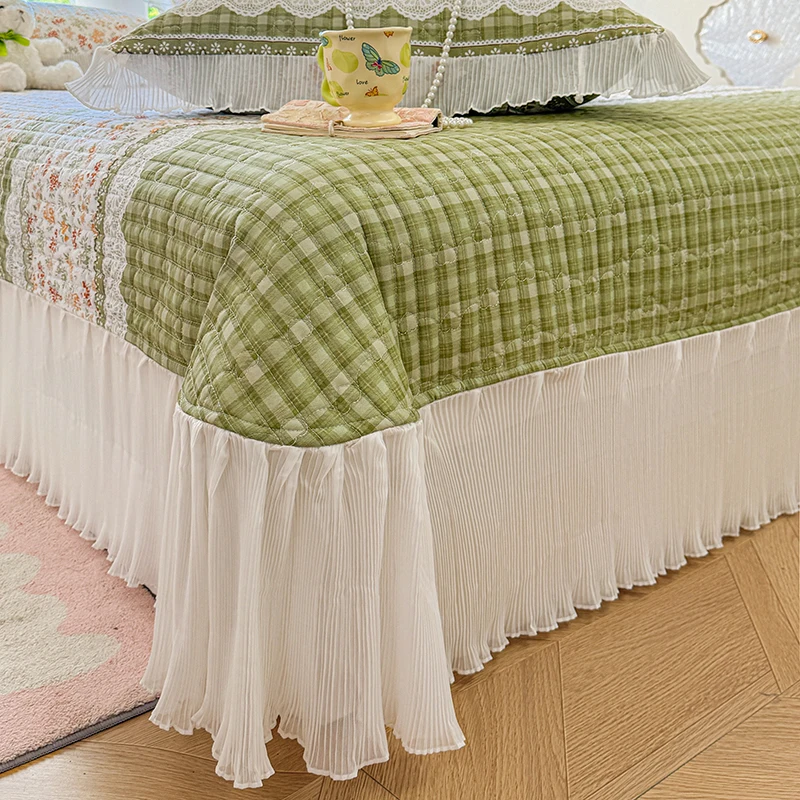 Soft Bed Cover Pure Cotton Bed Linen Thicken Double Bedspread Ruffles Mattress Topper Adults Kids Sheets colchas (No Pillowcase)