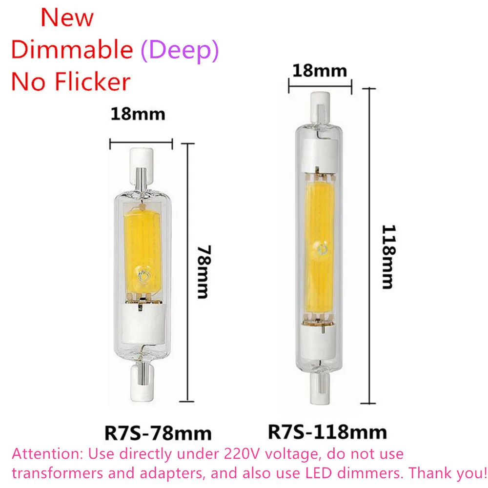 Deep Dimmable No Flicker R7S Corn Lamp LED COB Tube Bulb118MM J78 J118 Replace Halogen Light 110V 220V Home Lampadas