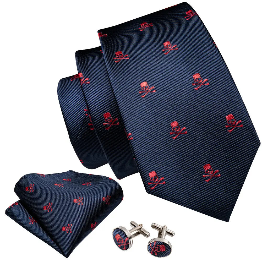 Dark Purple Skull Silk Necktie Men Exquisite Pattern Woven Handkerchief Cufflinks Set Formal Party Gift Designer Barry.Wang 5204