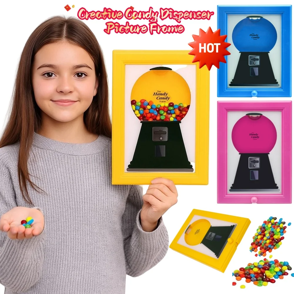 2 in 1 Creative Candy Dispenser Picture Frame Easy Restock Moisture-proof Hanging Handy Candy Frame Rotating Dust-proof for Birt
