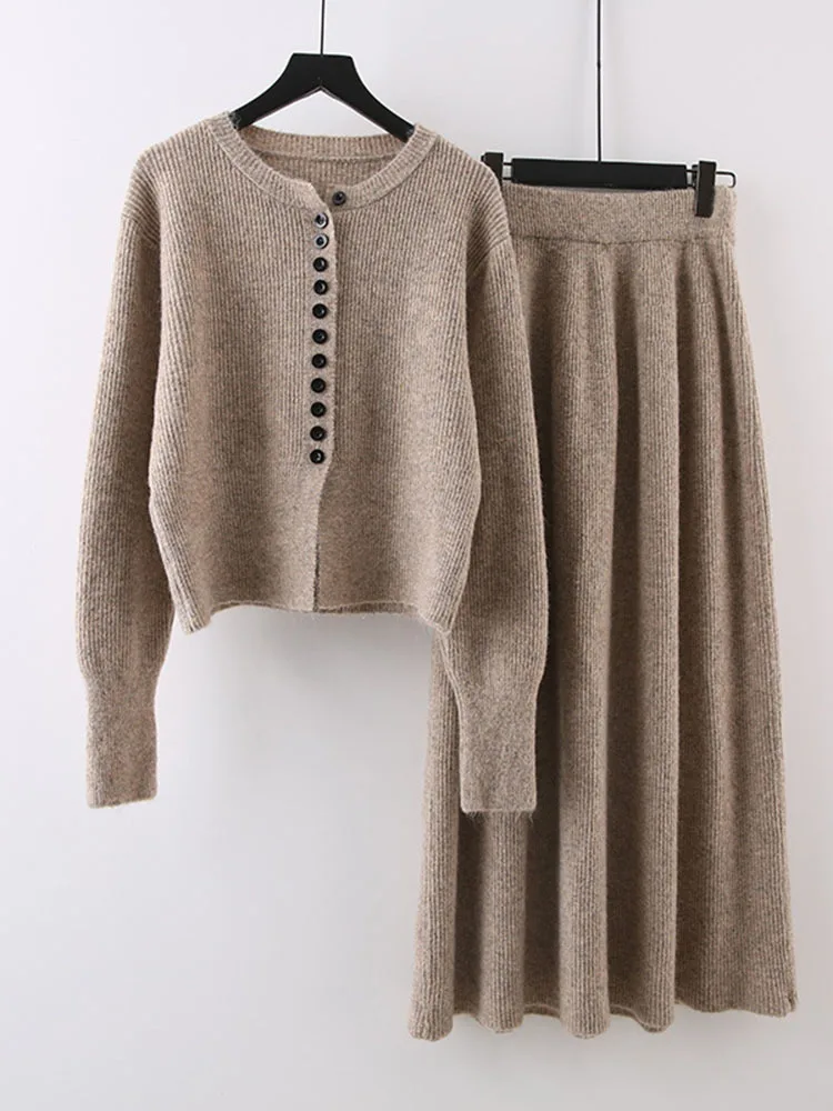 LANMREM Knited Two-piece Set For Women O-neck Single Breatsed Sweater With Elastic High Waist Skirts 2024 Autumn New 2Z225202