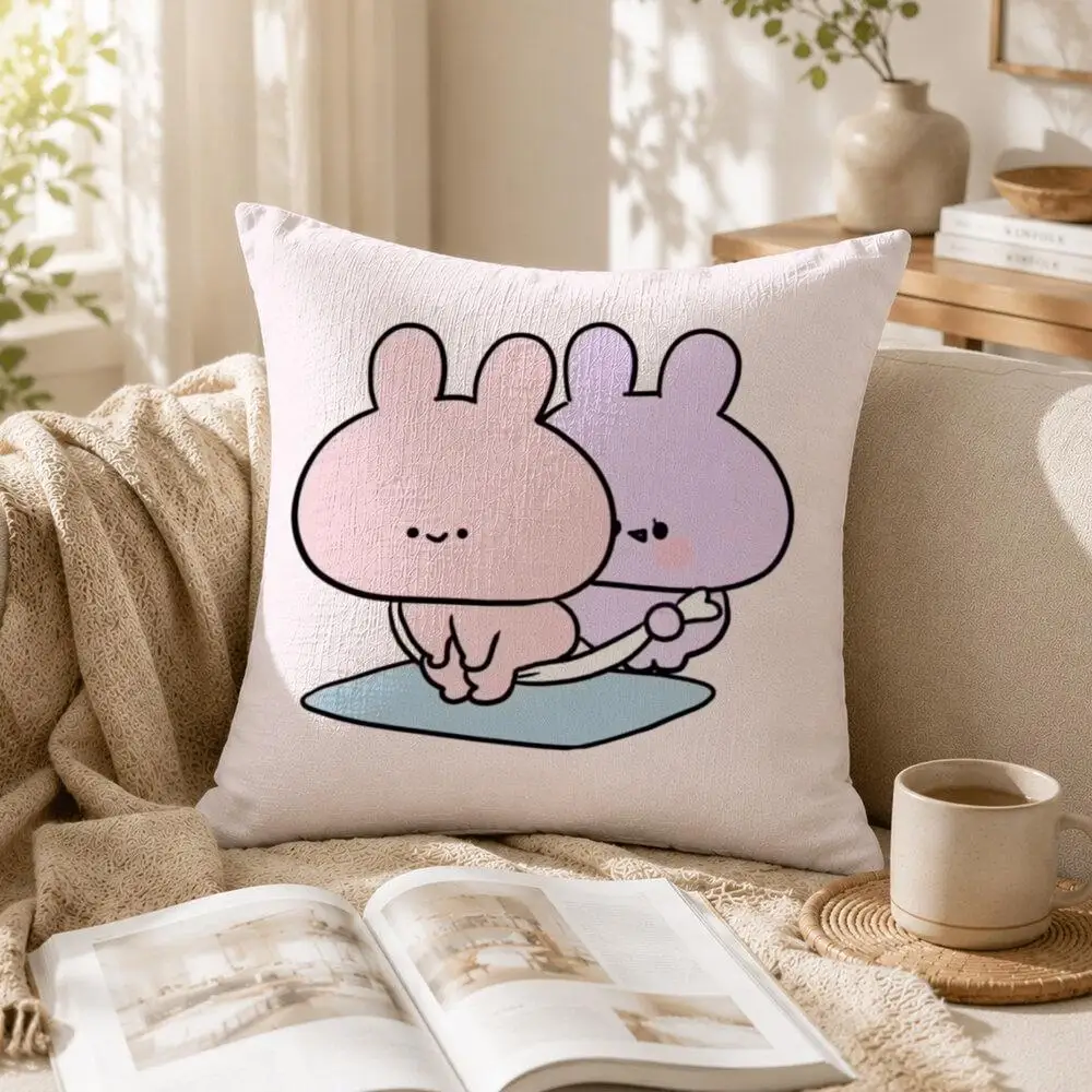 A-Asamimichan Cute Bunny Cushion Cover Organic Linen Square Pillow Case Naturally Durable Gentle On Sensitive Skin