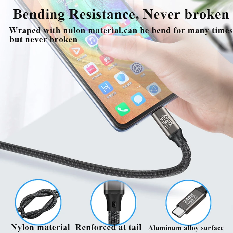3M USB-C Cable 48V 5A PD240W Fast Charging USB C 2.0 Data Transfer Cable For MacBook Pro Xiaomi Samsung Huawei Nintendo Wire