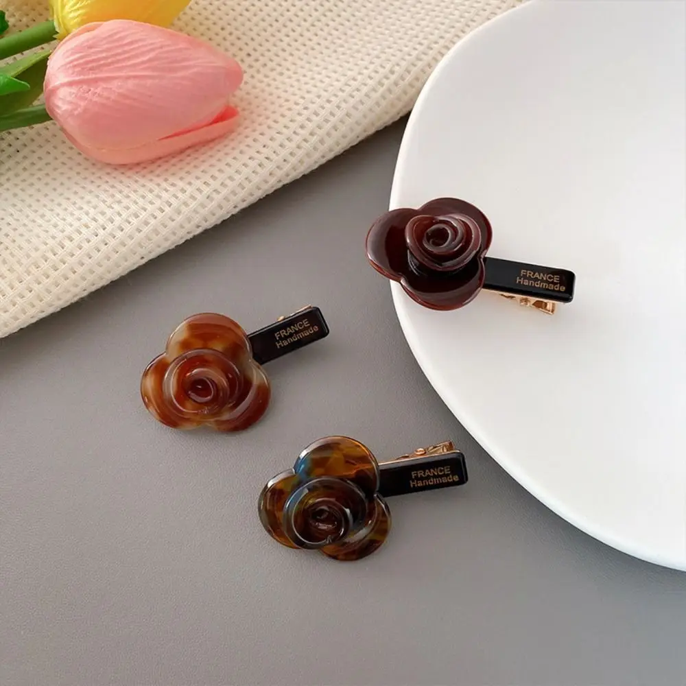 French Three-Dimensional Rose Hairpin Fashion Bangs Clip Elegant Rose Flower Barrettes Duck Billed Clip Advanced view 4