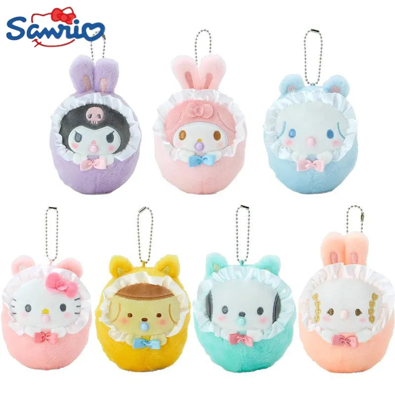 Kawaii Sanrio Swaddling Baby Hello Kitty Kuromi Plush Doll Keychain Cute My Melody Cinnamoroll Rabbit Ears Children Keyring Gift