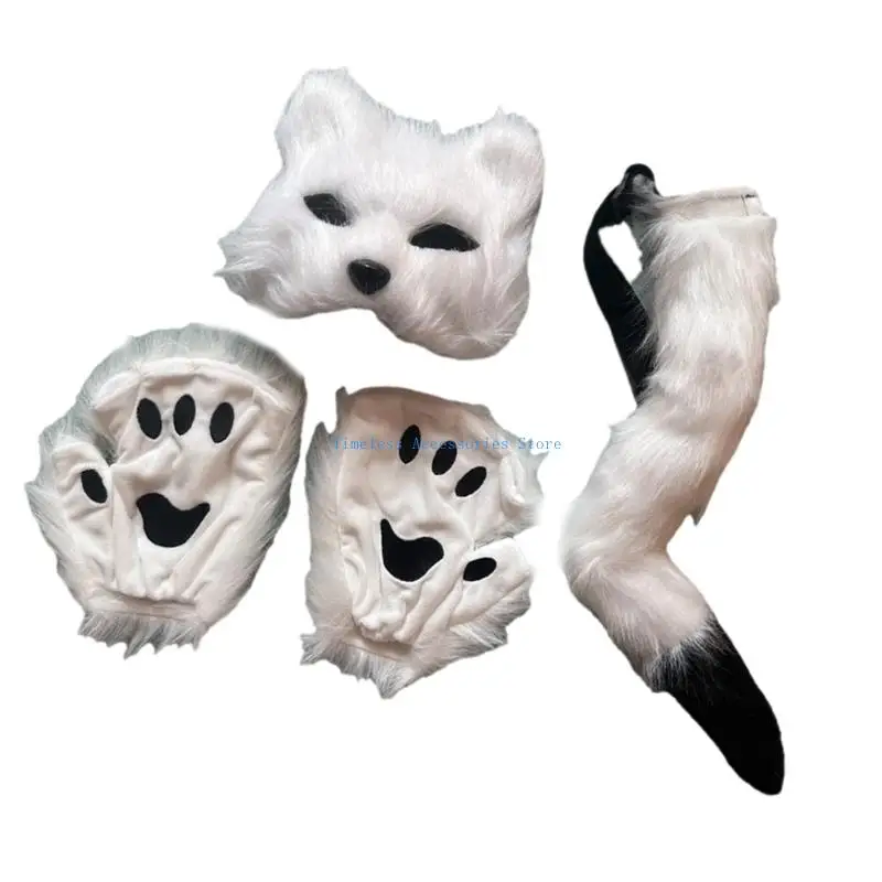 

97QE Cats Costume Accessories Cats Mask Gloves Cats Tail Animal Fancy Costume
