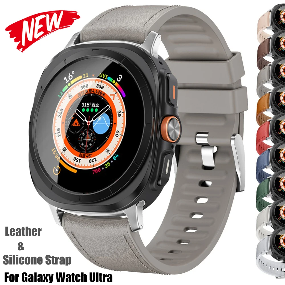 Pulseira de Couro e Silicone Sem Vãos para Samsung Galaxy Watch Ultra 2025, Pulseira Oficial para Galaxy Watch Ultra 2/1 47mm