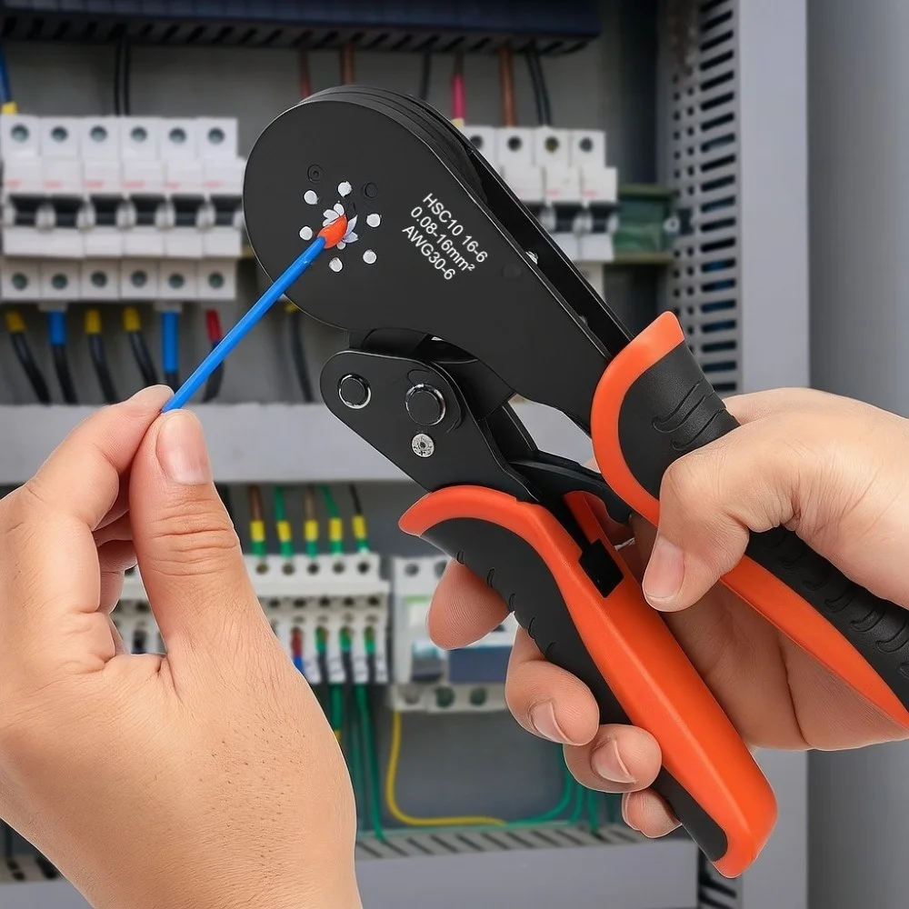HSC8 16-6 Sechskant-Crimper-Set mit 800 Stück PVC-isolierten Aderendhülsen, 0,08-16mm² AWG30-5 für elektrische Verbindungen – Detail 4