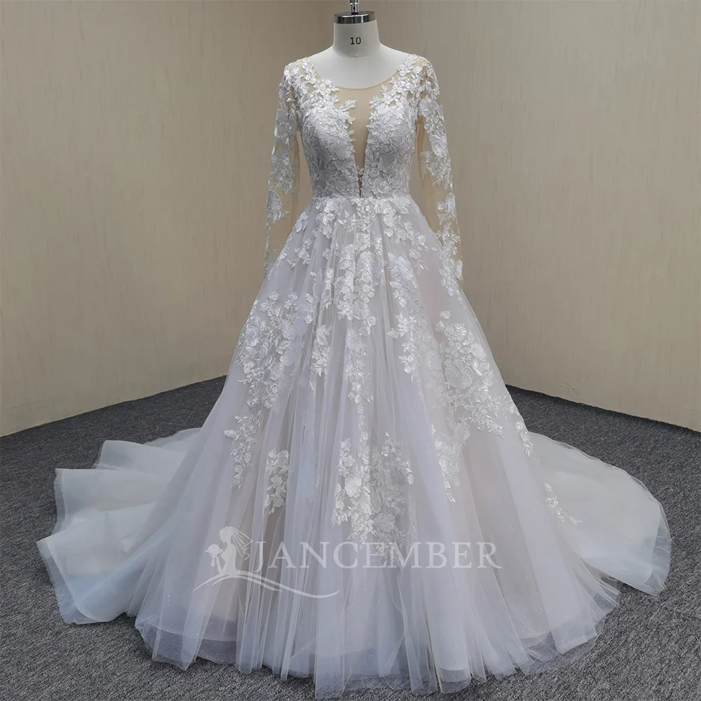 Modern Wedding Dresses For Woman 2026 Bridal O-neck Long Sleeves A-LINE 3D Flower Appliques Vestidos De Novia Customized