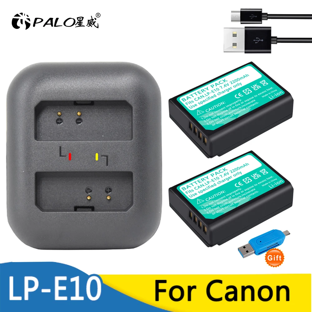 

PALO 2200mAh LP-E10 LPE10 LP E10 Battery + LCD Dual USB Charger for Canon EOS Rebel T6 T3 T5 4000D 3000D 2000D 1300D 1200D 1100D