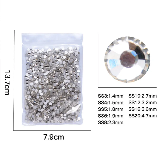 Crystal Clear Glas Nail Art Decoraties Ss3 Ss4 Ss5 Ss6 Ss8 Ss10 Ss16 Ss20 Ss30 Ss34 Ss50 Glas Niet Hotfix nail Art Rhinestones