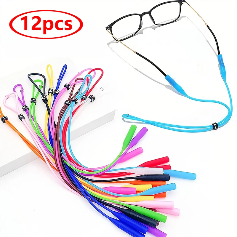 12pcs/24pcs Sports Eyewear Retainer Candy Color Silicone Sunglasses Women Eyeglasses Straps Adjustable Glasses Elastic Holder
