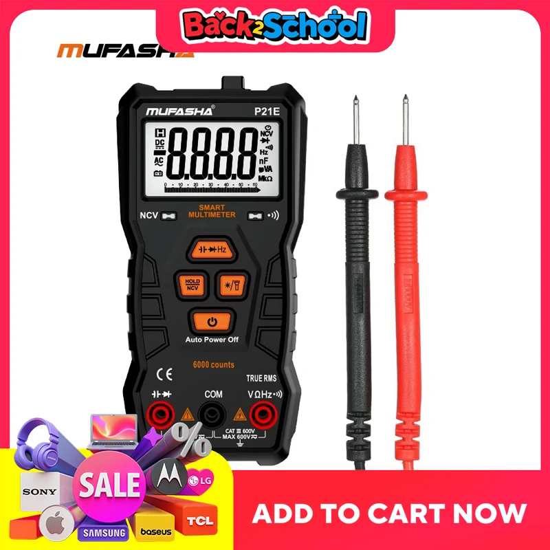 

MUFASHA Digital Multimeter with Automatic Alarm Function 0.5V~6000V DC Voltage 1V~6000V AC Voltage Measurement Tool