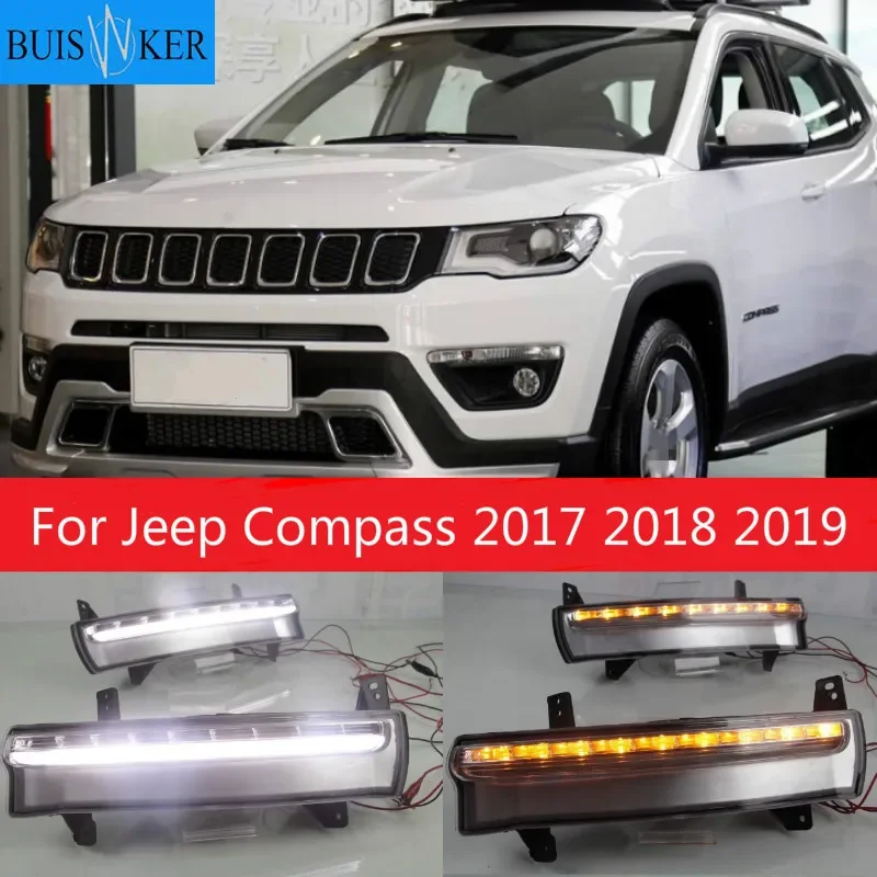 

1 Pair For Jeep Compass 2017 2018 2019 LED DRL Daytime Running Light Daylight Waterproof yellow Signal lamp