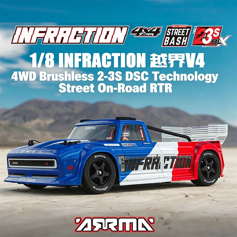 ARRMA 1:8 INFRACTION V4 4WD Brushless 2-3S DSC Technology Street Flat Sports Car 104KM+ High-Speed Drift Car  RTR