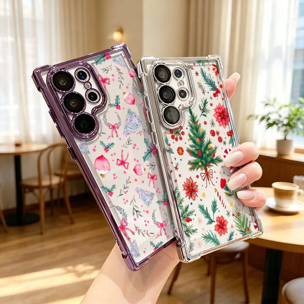 Simple Christmas Tree Pattern For Samsung Galaxy S26 S25 S24 S23 S22 Ultra FE Plus Electroplating Anti Fall Phone Case Cover
