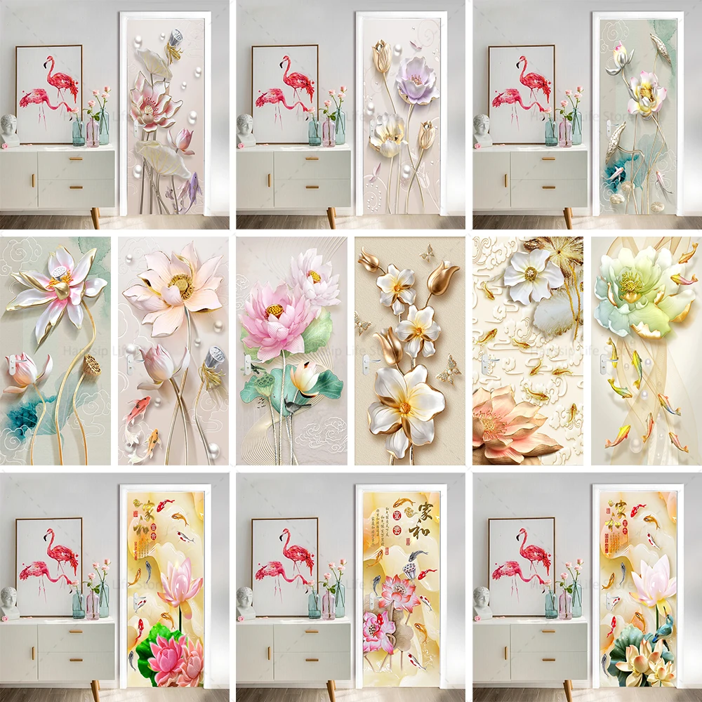 

PVC Oriental Style Door Stickers Living Room Bedroom Decoration Wallpaper Vinyl Removable Waterproof Stickers