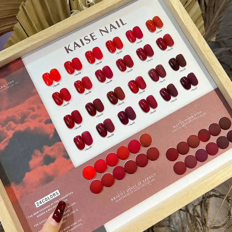 KAISE Non corrispondente 24 colori Serie rossa Set di gel per unghie Nail salon 2024 Nuova vendita calda Gel UV non tossico Kit per nail art di moda all'ingrosso