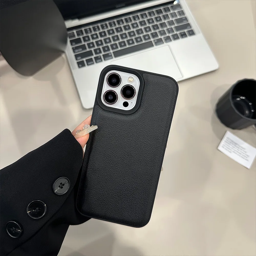 高度なブラック仕様、Apple 16、iPhone 17 Promax、パーソナライズされた11、レザーパターン13対応のスマホケース