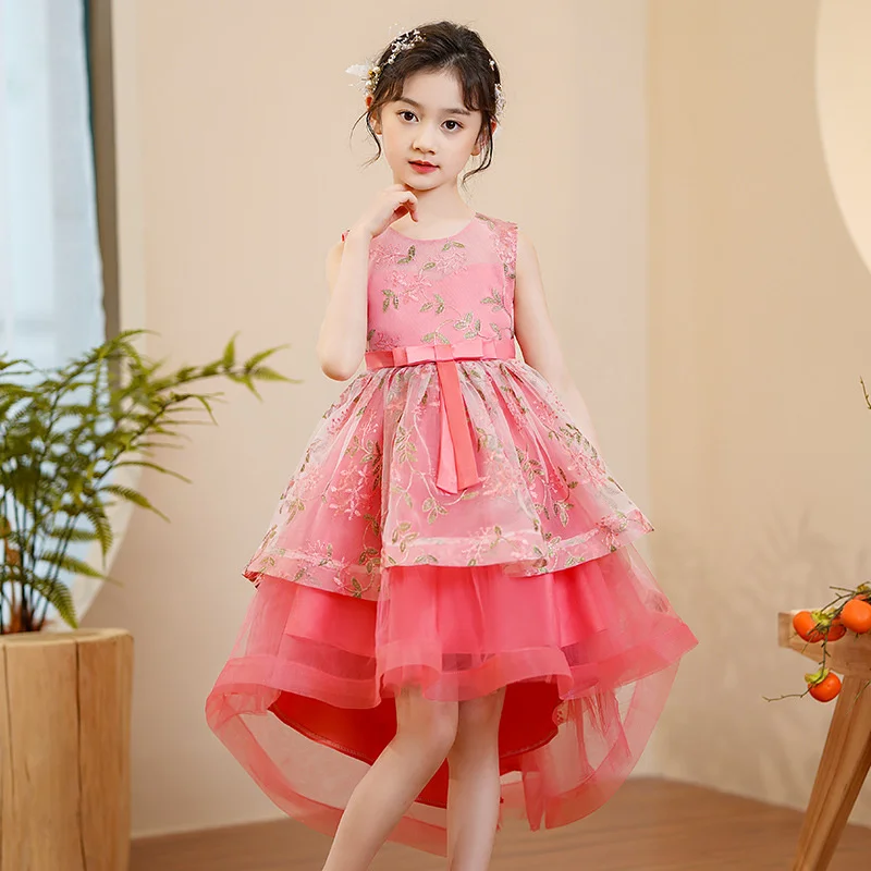 Girls' summer dress 2022 new children's poncho Tuxedo Dress little girls' mesh Princess Dress