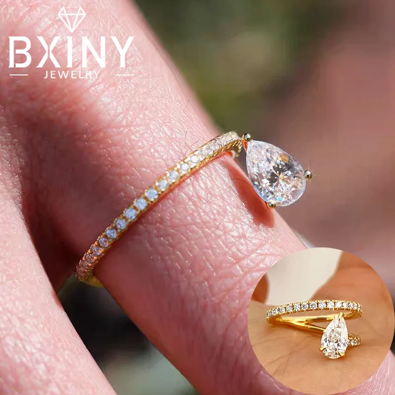 

BXINY 0,8 карата WaterDrop All Муассанит Кольцо S925 Посеребренное 18-каратное золото для женщин Обручальное кольцо с бриллиантом грушевидной огранки Подарки Изящные ювелирные изделия