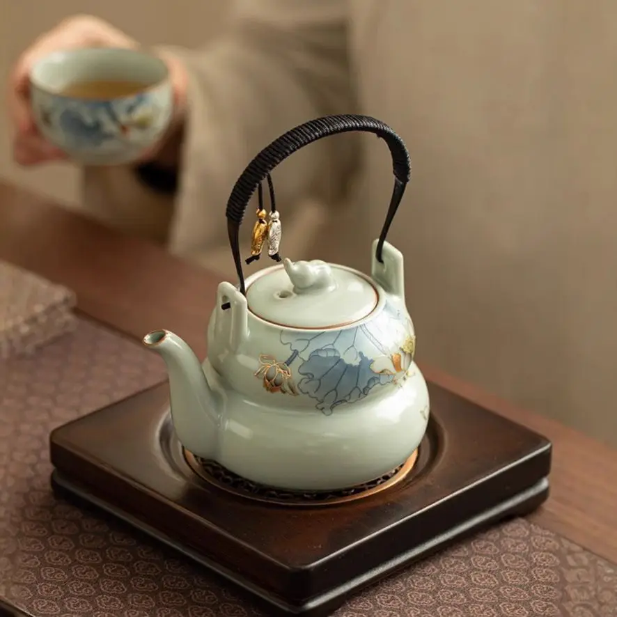 

Китайский чайник в форме тыквы, керамический чайный сервиз кунг-фу с ручкой, фильтр, большой емкости, заварочный горшок для домашнего офиса, подарок