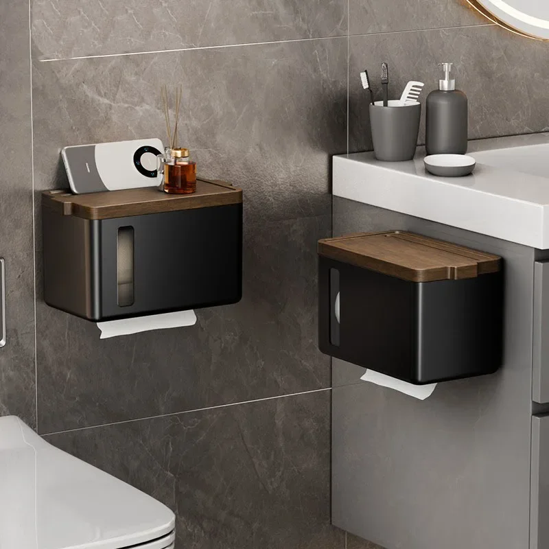 

Solid wood toilet paper box hand towel box bathroom restroom wall-mounted paper towel holder waterproof roll drawer