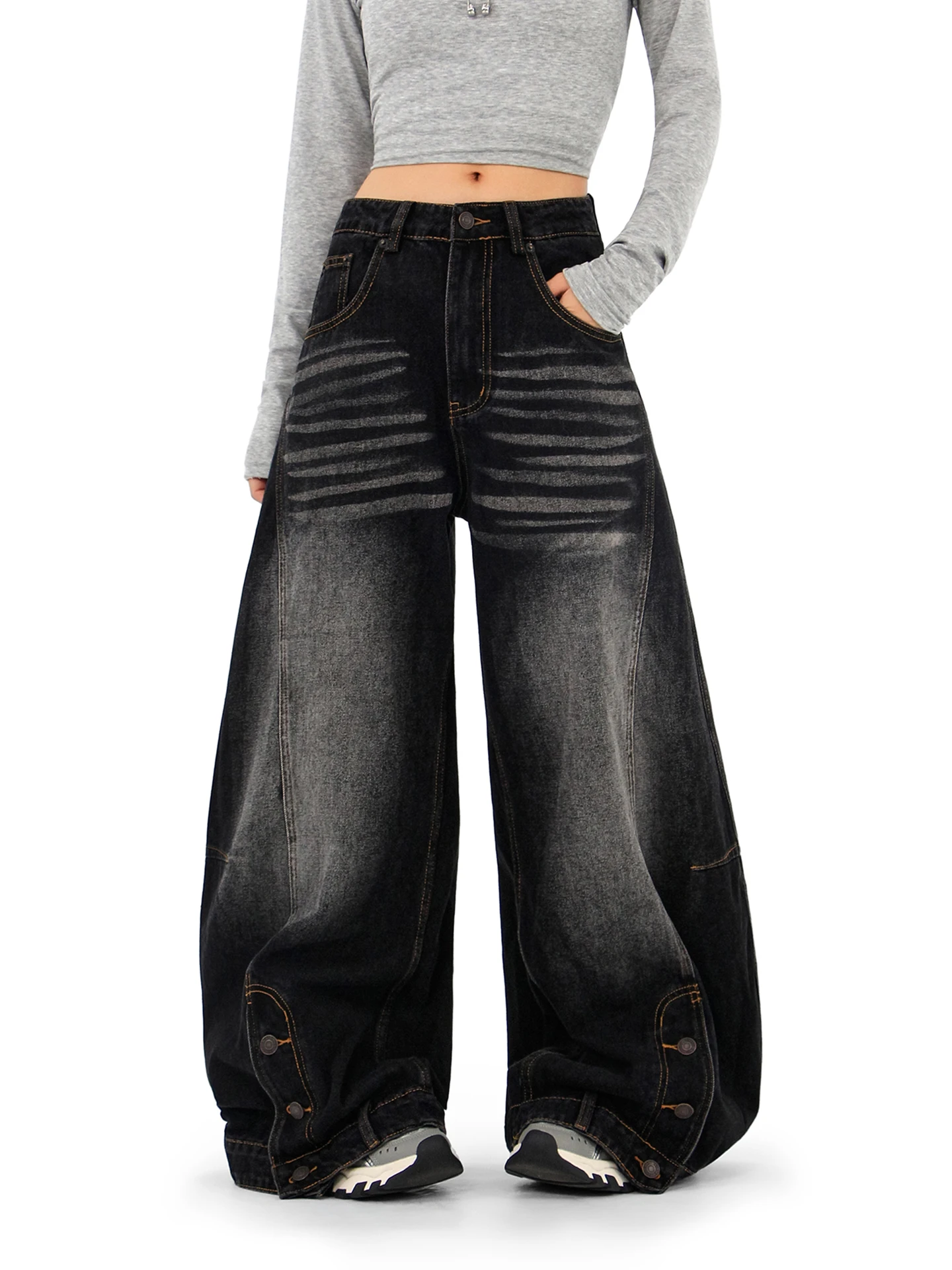 

Retro American Waed Jeans Loose Wide Leg Floor-Length Casual Cotton Denim for Men And Women Hygge Chen