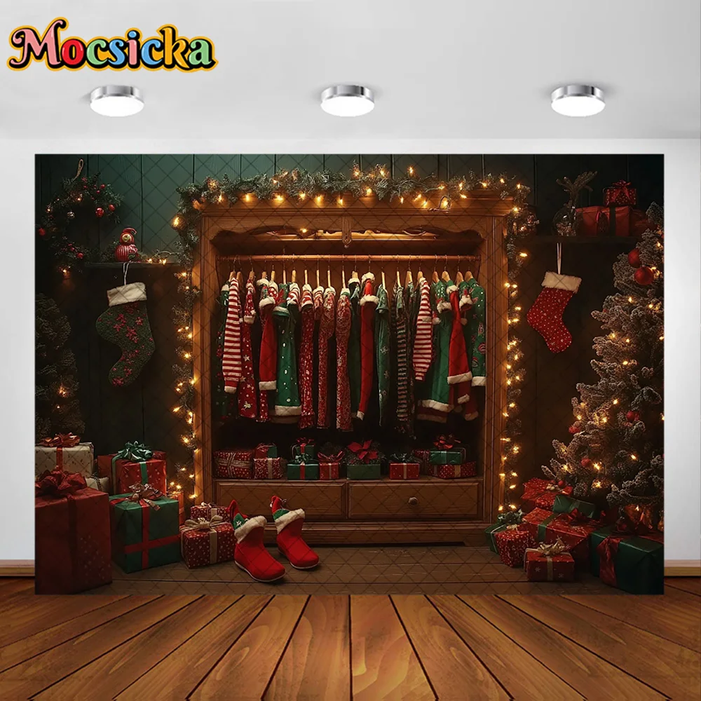 Mocsicka Photography Backdrop Children's Wardrobe Christmas Decoration Family Xmas Holiday Portrait Backgrounds For Photographs